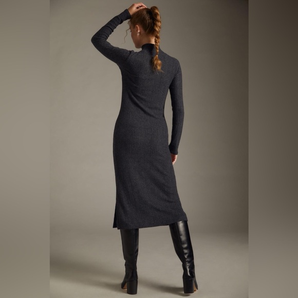 Cozy Daily Practice by Anthropologie Soft Turtleneck Side-Slit Dress Charcoal - Picture 9 of 14